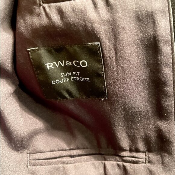 RW&CO black 2 button stretch trendy poly blend lined slim fit 2 piece suit 34 - Picture 4 of 8
